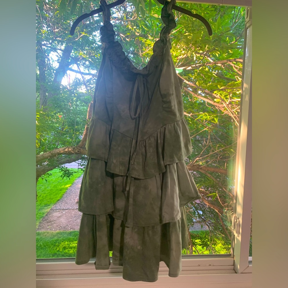 Green tie dye ruffle dress